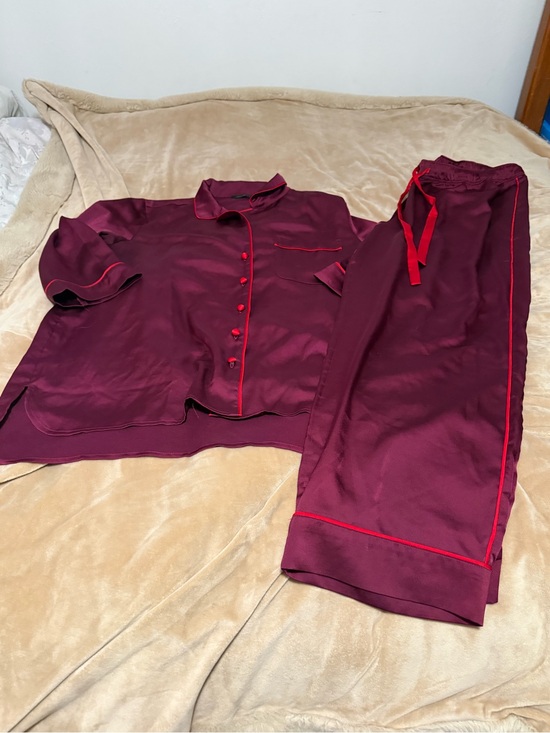 Ann Taylor Other - Ann Taylor Silky Satin-Style Burgundy Pajama Set with Red Trim Medium